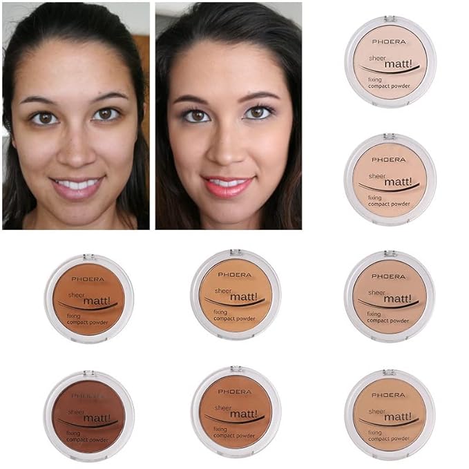 2 Pack PHOERA Matte Face Powder, Control Oil Brighten Skin Color Cover Blemish Makeup Face Setting Setting Powder Foundationγ (208 - Espresso)