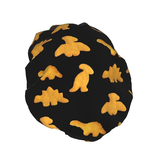 Cute Dinosaur Chicken Nuggets Shower Cap Reusable Double Waterproof Layers Bathing Shower Hat Hair Protection Shower Hat
