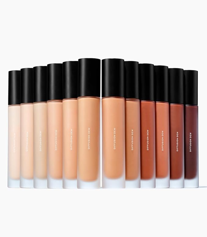 MAKE Beauty Diffusion Dew Skin Tint. Sheer to Medium Coverage Radiant Finish. Blurring, Smoothing, and Brightening for Glowing Complexion. Enhanced with Niacinamide and Adenosine. Tan 06