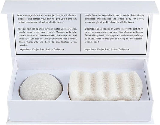 Facial & Body Exfoliating Boxed Konjac Sponge Set, 2-Pieces, White