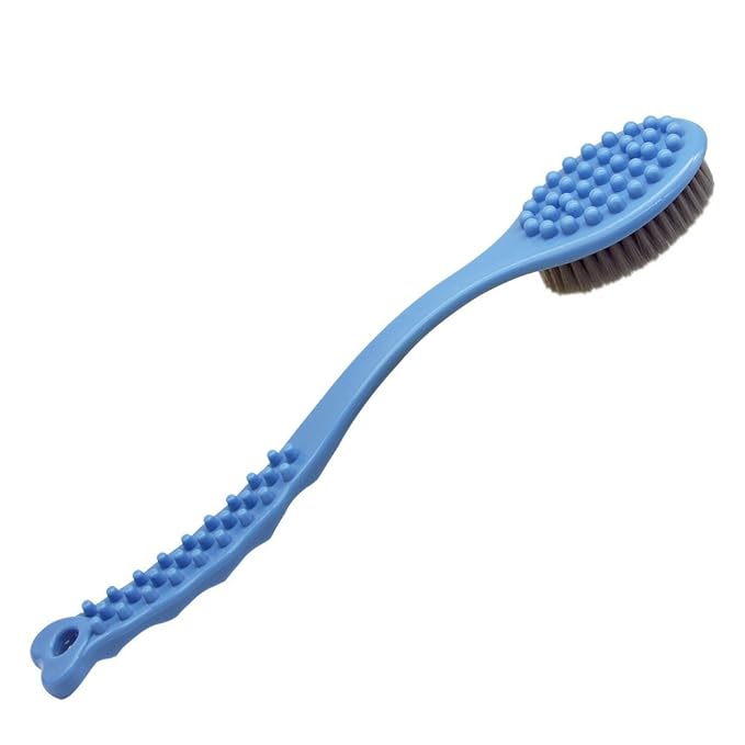 QiCheng&LYS Bath Brush with Long Handle, Handheld Body Massage Brush Shower Back Scrubber-14inch (blue)