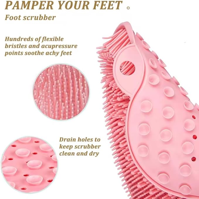 Shower Back & Foot Scrubber,Wall Mounted Back Scrubber Silicone Bath Massage Cushion Brush with Suction Cups,Bathroom Wash Foot Mat Exfoliating Dead Skin Foot Brush 1 Pcs (Orange)
