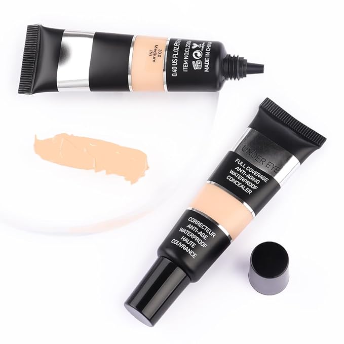 Pro Under Eye Full Coverage Liquid Concealer to Cover Dark Circles, Scars, Redness, Spots, Fine Lines, Corrector Anti-Aging Natural Finish, Moistening Smooth Cream, Waterproof 0.4 fl oz - Nude#