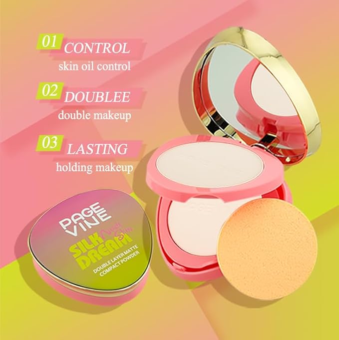 Dau Dau SILK DREAM Double Layer Matte Compact Powder,Blendable Oil Free Foundation Powder,Full Coverage with Flawless Finish