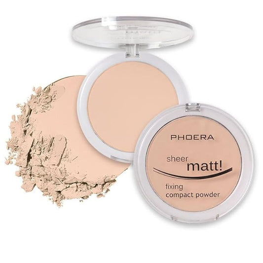 2 Pack PHOERA Matte Face Powder, Control Oil Brighten Skin Color Cover Blemish Makeup Face Setting Setting Powder Foundationγ (202- Natural Beig)
