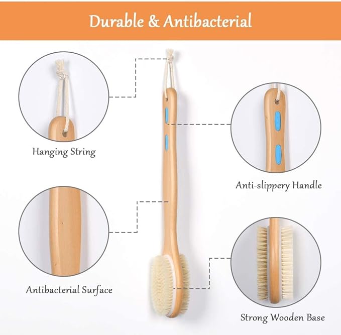 Body Brush Back Scrubber for Shower Exfoliating Body Scrubber with Soft and Stiff Bristles Shower Foot Scrubber Shower Loofah with Long Handle for Wet or Dry Brushing Exfoliating Massage