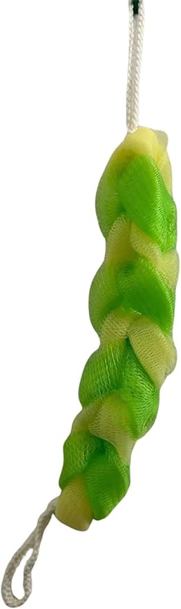 Long Reach Nylon Mesh Elastic Dual-Color Bathing Sponge for Soft Sensitive Skin (Lemon-Lime)