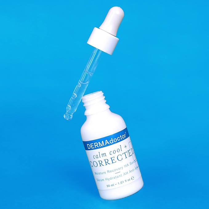 DERMAdoctor Calm Cool + Corrected Dermatologist Formulated Moisture Recovery Hyaluronic Acid Serum with Vitamin C & Niacinamide; Hydrating & Brightening Anti Aging Serum for Sensitive Skin - 1 fl oz