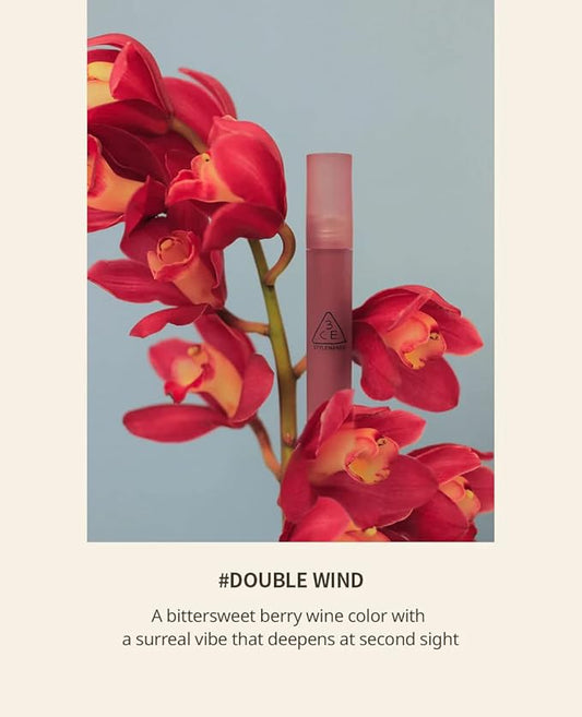3CE BLUR WATER TINT(4.6g) soft lip with less smear with a blurry finish (#DOUBLE WIND) with sun cream(1ml*3ea)