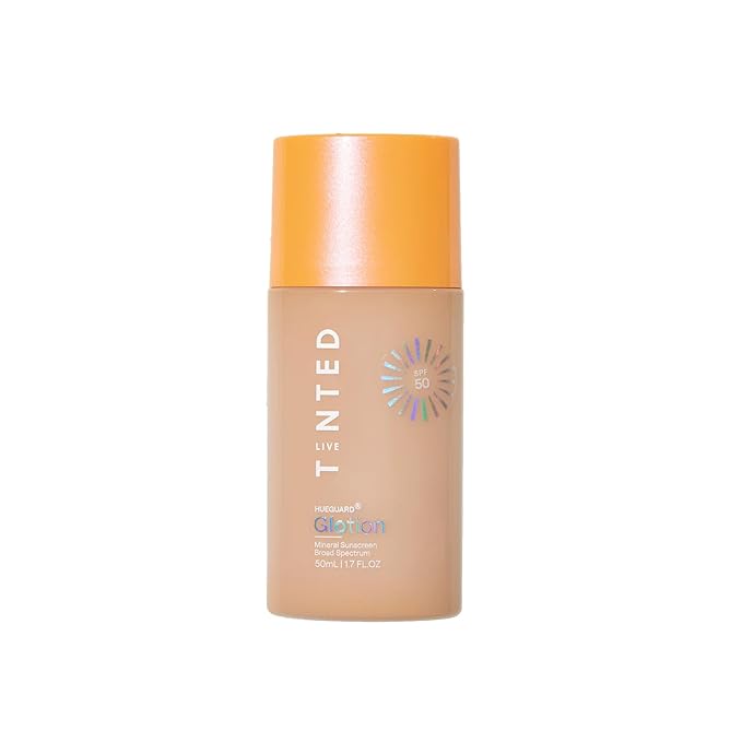 Live Tinted Hueguard Glotion Mineral Tinted Sunscreen For Face SPF 50 β Lightweight Fragrance-Free Sunscreen β Hydrating & Brightening β Clean & Vegan Primer With SPF - Medium Deep .5 FL Oz