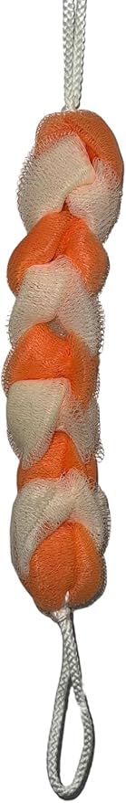 Long Reach Nylon Mesh Elastic Dual-Color Bathing Sponge for Soft Sensitive Skin (Orange-White)