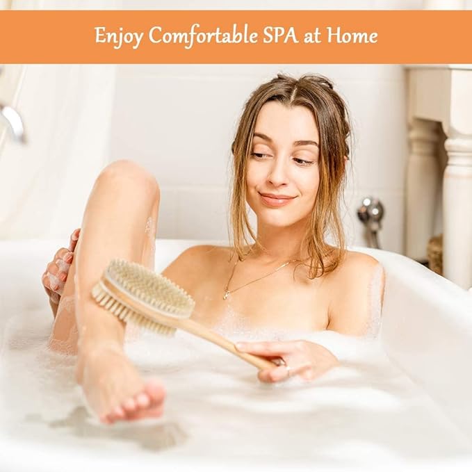 Body Brush Back Scrubber for Shower Exfoliating Body Scrubber with Soft and Stiff Bristles Shower Foot Scrubber Shower Loofah with Long Handle for Wet or Dry Brushing Exfoliating Massage
