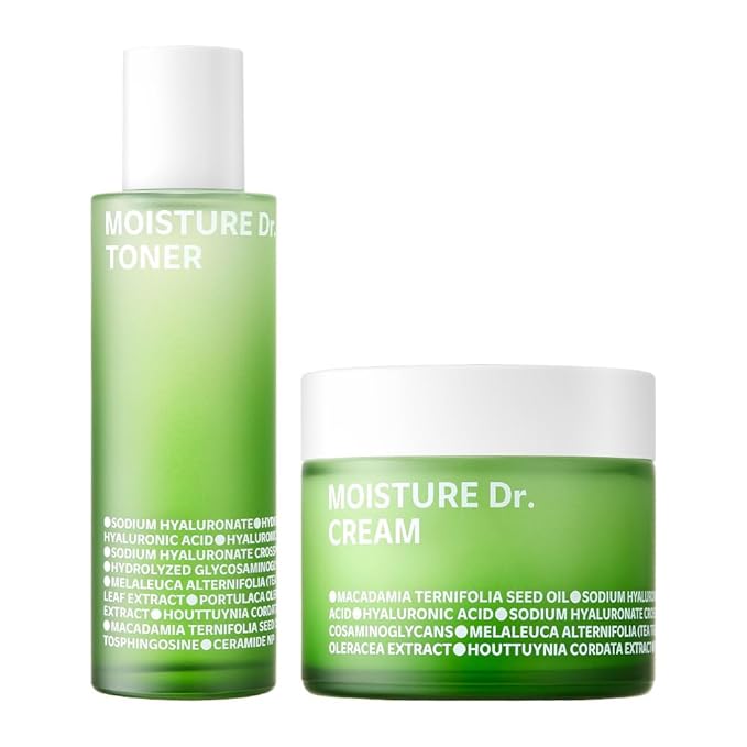 ISOI Moisture Dr. Soothing Duo - Tea Tree Ceramide Toner & Light Cream for Sensitive Skin, Korean Skincare