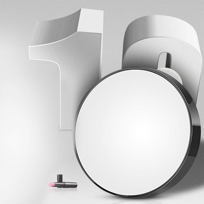 8. 8cm 10X Magnifying Glass Mirror Small Round Wall Mirror Cosmetic Makeup Mirror Pocket Mirror Bathroom Mirror with Suction Cups (Black)
