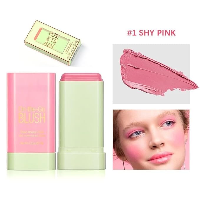On-the-Go Makeup Blush Stick Tinted Moisture Stick, Shadow Lips Cheek Blusher Creamy Makeup Long Lasting Natural Nude Makeup for All Skin (pink)