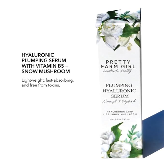Pretty Farm Girl Hyaluronic Plumping Serum with Vitamin B5 and Snow Mushroom β Lightweight Hydrating Face Serum for Daily Skincare Routine β All Skin Types - 1 oz