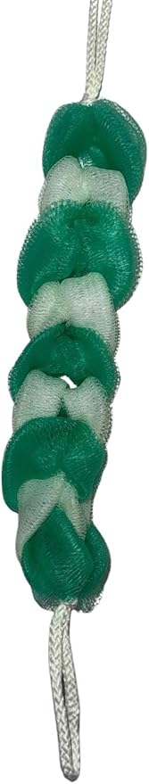 Long Reach Nylon Mesh Elastic Dual-Color Bathing Sponge for Soft Sensitive Skin (Green-White)