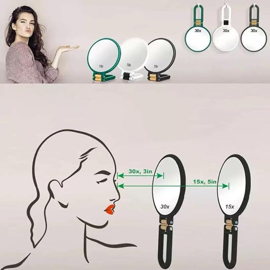 30x Magnifying Mirror Double Side Handheld Mirror 30X/1X Magnifying Hand Mirror with Stand Foldable Travel Mirror Makeup Mirror for Desk Women (Black)