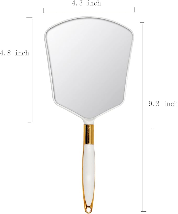 Eaoundm Hand Held Mirror with Handle, Makeup Hand Mirror with Hook Hole for Bathroom and Bedroom, Barbers Haircut Mirror for Home and Salon (4.8X4.3 inchs, White)