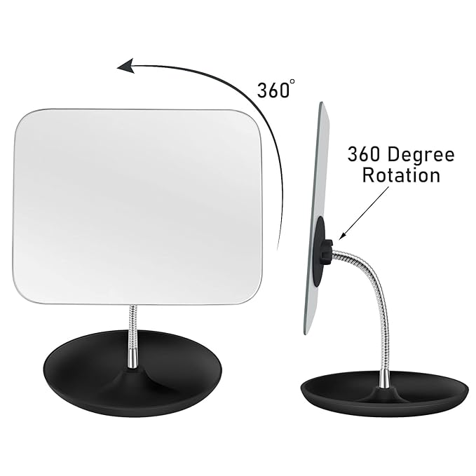 LFOYOU Table Vanity Mirror with Stand - Makeup Mirror for Desk - Adjustable Flexible Gooseneck, 360Β°Rotation Folding Portable Bathroom Shaving Cosmetic Mirror Square
