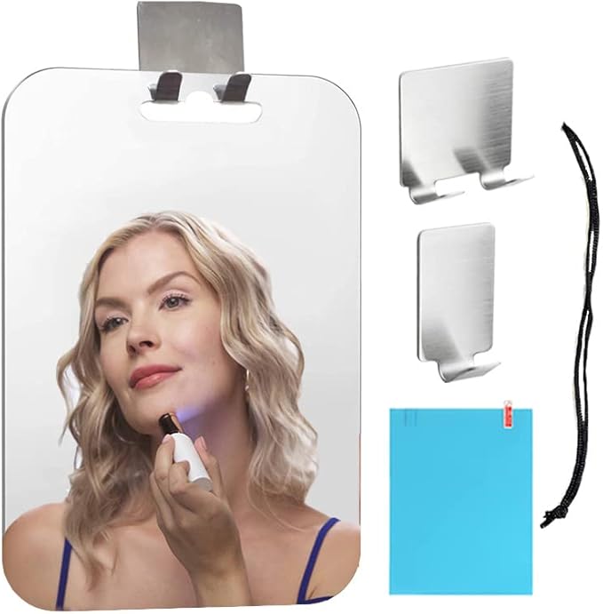 Anti-Fog Mirror, Large Size: 9.84" L x 7.09" W, High-Definition Bathroom Fogless Shower Mirror, Frameless, Impact Resistance Bathroom Wall Hanging Shower Accessories, Safe & Durable
