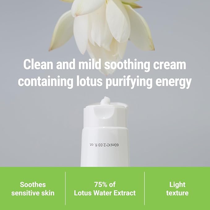 ROVECTIN Calming Lotus Water Cream - Lightweight Moisturizer Face Cream for Oily, Combination Skin | 75% Lotus Water Extract For Skin Purifying, Anti-Aging | Vegan Korean Skincare (2.03 fl oz, 60ml)