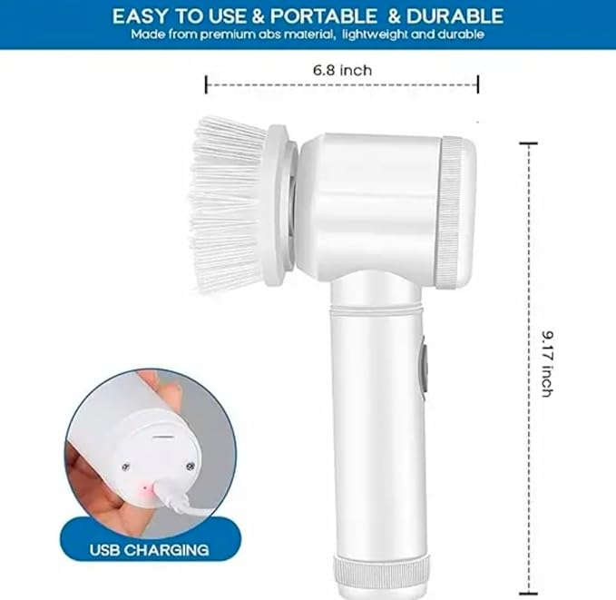 Coldless Electric Spin Scrubber,Bathroom Cleaning Brush Power Scrubber with 5 Replaceable Brush Heads for Floor, Tub, Tile, Kitchen, White