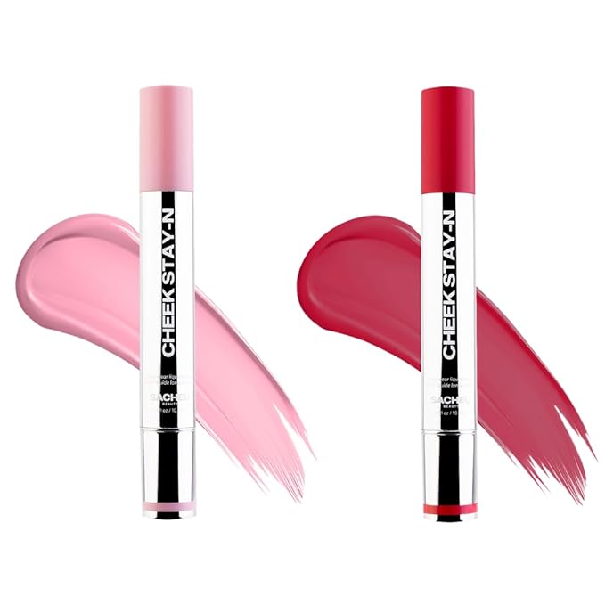 Sacheu Cheek STAY-N Liquid Blush for Cheeks β High Pigment, Buildable, Lightweight Cream Blush Infused With Squalane, for Dewy Radiant Flushed Cheeks β Long-lasting & Cruelty Free, Pretty in Pink Duo