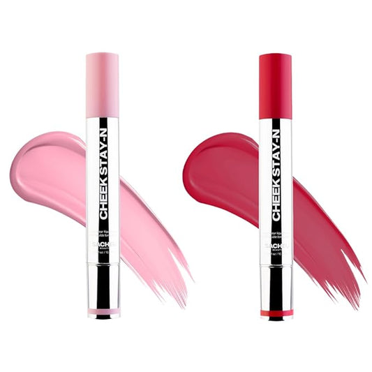 Sacheu Cheek STAY-N Liquid Blush for Cheeks β High Pigment, Buildable, Lightweight Cream Blush Infused With Squalane, for Dewy Radiant Flushed Cheeks β Long-lasting & Cruelty Free, Pretty in Pink Duo