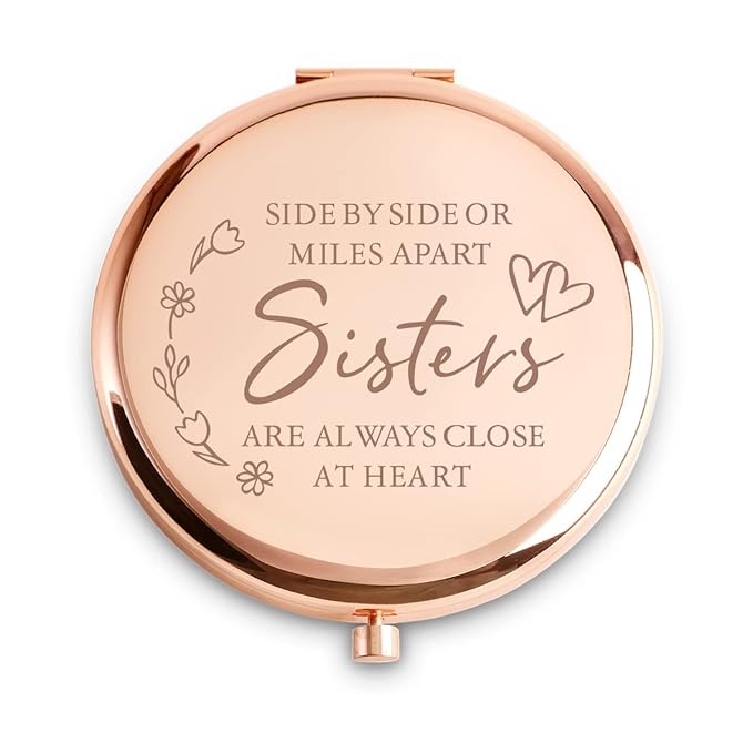 Sister Gifts from Sister, Personalized Compact Mirror, Unique Mothers Day Birthday Gifts for Sister, Sentimental Graduation Present for Her