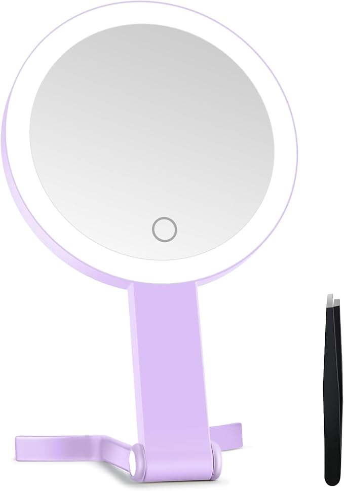 MIYADIVA Lighted Makeup Mirror, 30X Magnifying Mirror with Light, Hanging and Handheld Mirror with Handle, Purple