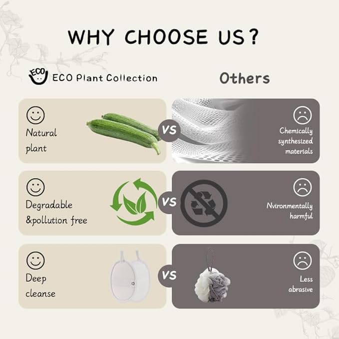 Oval Natural Loofah Bath-Sponge-3 Count, Exfoliating Body Scrubber for Women and Men,Exfoliate & Soothe Face & Body, Biodegradable Fashion Storage Bag