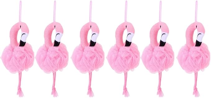 Beaupretty 6 Pcs Flamingo Bath Ball Flamingo Shower Loofah Body Scrubber Shower Scrub Sponges Body Wash Cleanse Household Pink Environmental Protection Pe Men and Women Shower Wipe