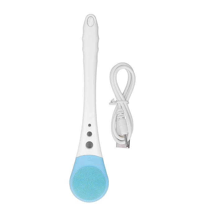 Back Scrubber Waterproof USB Charging Multifunction Soft Silicone Electric Body Scrubber Fully Automatic for Home (Blue)