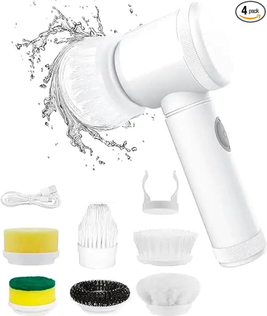 Coldless Electric Spin Scrubber,Bathroom Cleaning Brush Power Scrubber with 5 Replaceable Brush Heads for Floor, Tub, Tile, Kitchen, White