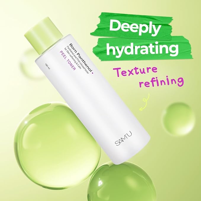 SAM'U Born Panthenol Peel Toner, Instant Hydration with 7 Hyaluronic Acids & Ceramide, Gentle Exfoliating PHA Toner for Women β Korean Skincare for All Skin Types (180ml / 6.08 fl oz)