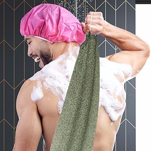 Scrubber Back for Shower Extended Length Scrubber Towel Exfoliating Washcloth Body Scrub Sponge Shower Loofah with Handle for Women Men Deep Clean Body Skin Massages (2pcs-Green)