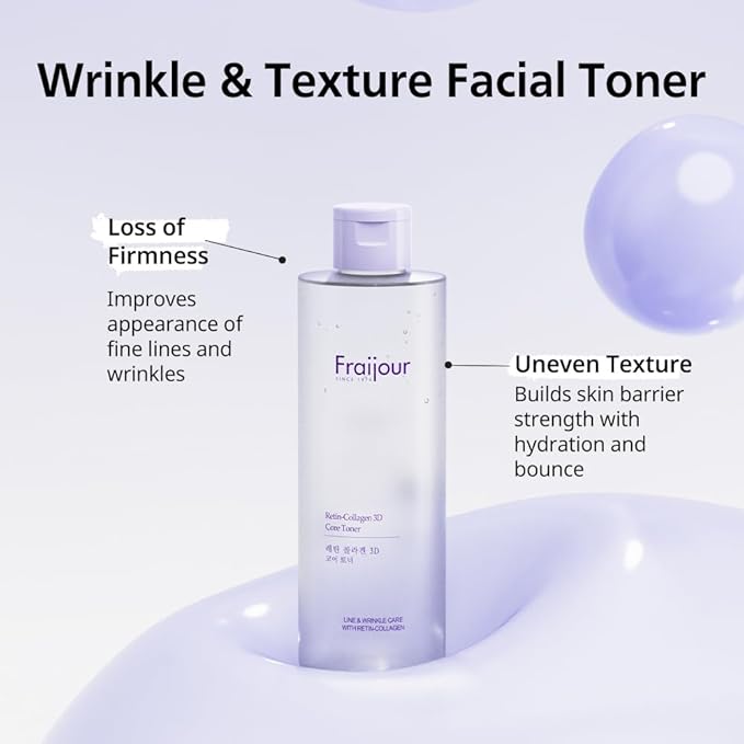 Retin-Collagen 3D Core Toner β Anti-Aging Korean Toner with Bakuchiol, 7 Types of Collagen & Hyaluronic Acid, Firms Skin & Reduces Pores, Gentle for Sensitive Skin, 8.45 fl.oz.
