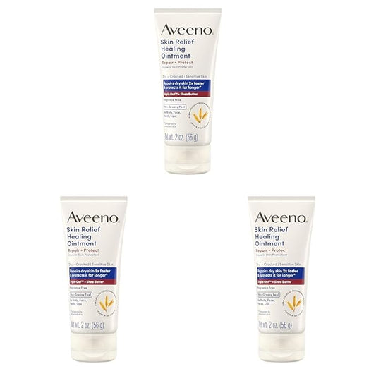 Aveeno Skin Relief Healing Ointment, Repair & Protect Extra Dry, Cracked Skin, Glycerin Protectant with Triple Oat & Shea Butter, Fragrance-Free & Non-Greasy Feel, Travel Size, 2.0 oz (Pack of 3)