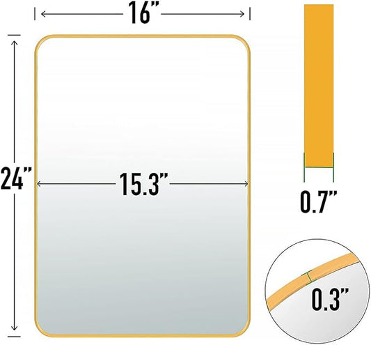 16x24 Rectangle Mirror Full Length Wall Mounted Hanging or Against Wall Metal Frame Dressing Make-up Mirrors for Entryway Bedroom Bathroom Living Room 16 24 inch Gold