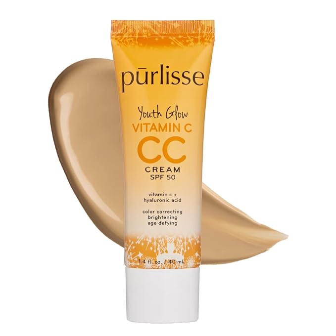 pΕ«rlisse Youth Glow Vitamin C CC Cream SPF 50: Cruelty-Free & Clean, Paraben & Sulfate-Free, Full Coverage, Hydrates with Hyaluronic Acid | Medium 1.4oz