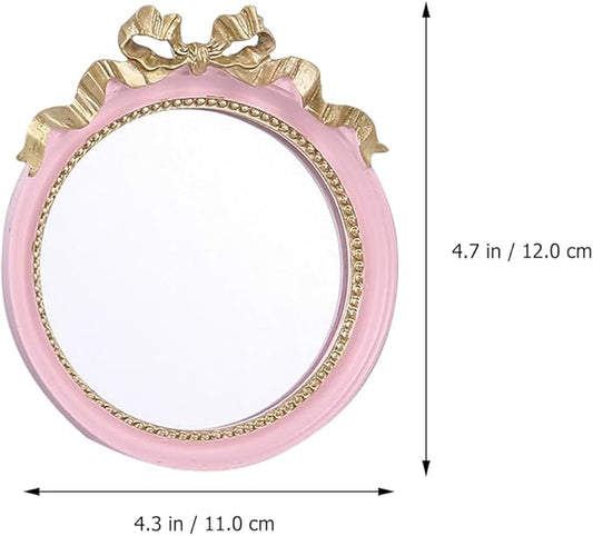 1pc Round Portable Makeup Mirror with Bowknot Design Elegant Resin Small Mirror for Women Travel-Friendly Compact Vanity Colors