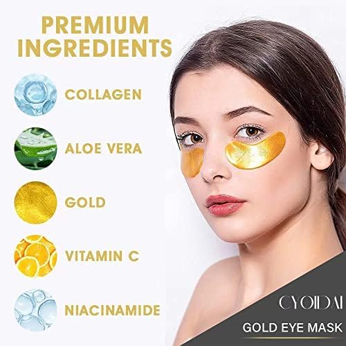 24K Gold Under Eye Patches for Dark Circles & Puffiness – Korean Masks for Bags & Fine Lines – Hydrating Eyes Bag Treatment for Men & Women – Collagen Eye Mask for Wrinkles & Tired Eyes