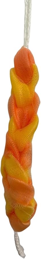 Long Reach Nylon Mesh Elastic Dual-Color Bathing Sponge for Soft Sensitive Skin (Gold-Orange)