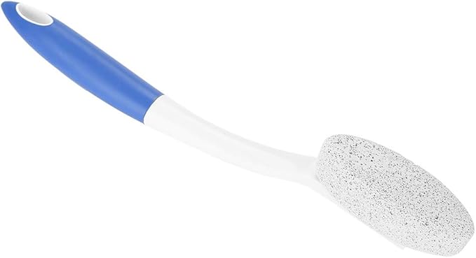 Foot Brush Long Handle Shower Bath Brush, Silicone Stone Foot Brush Removal Brush with Scrubbing Pumice Stone, 13.8inch Long Handle Foot Cleaning Massaging Brush
