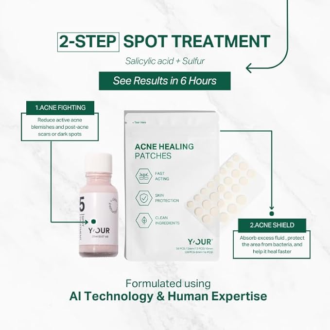 YβOUR Essential Acne Treatment Duo: Spot Treatment & Healing Patches; Pimple Clearing, Pore Minimizing Skincare. Made in USA. Basic Routine for All Skin Types
