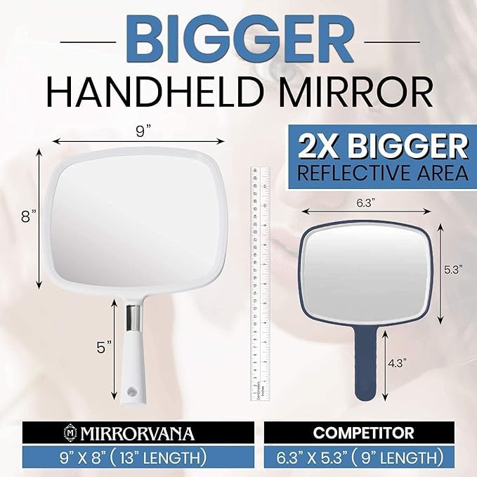 MIRRORVANA Pack of 5 Large Handheld Mirror Set for Barbers & Salon Hairdressers - Perfect for Home, Travel, & Makeup Use with Long Comfy Handle and Distortion Free HD Reflection - 13" x 9" (White)