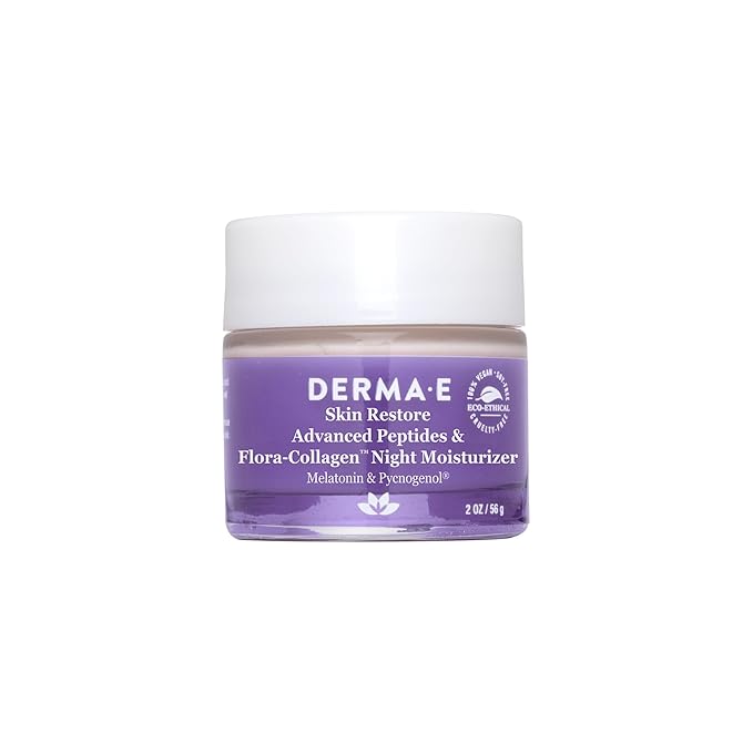 Derma E Advanced Peptides and Vegan Flora-Collagen Night Moisturizer β Hydrating Topical Facial Cream Improves Elasticity and Reduces Appearance of Lines and Wrinkles, 2 Oz
