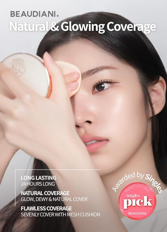 Mesh tight up cushion foundation 02 refill, light/medium beige, Korean compact foundation, natural coverage, glow, sweat proof makeup, long lasting, all skin type