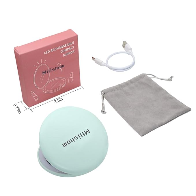 Compact Mirror with LED Light,1x/10x Magnifying Rechargeable Mirror,3.5in, Dimmable Travel Mirror for Purse,Pocket,Handheld 2-Sided Makeup Mirror